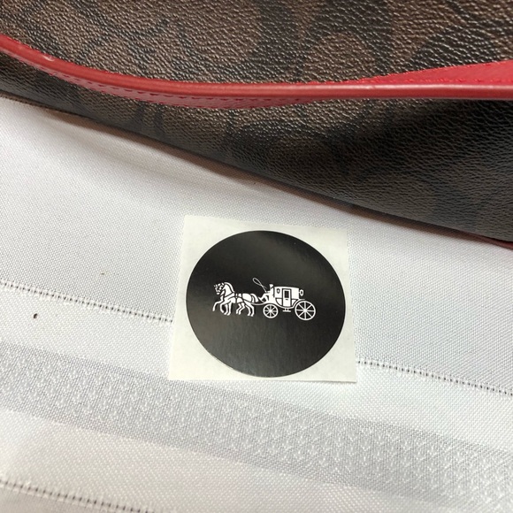 NWT COACH PURSE. Brown with red accents. Gold hardware. Medium size. - Picture 9 of 12